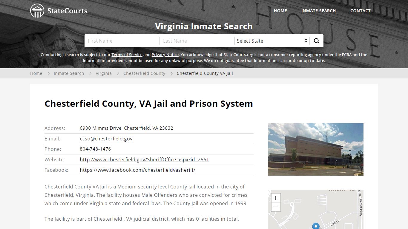 Chesterfield County VA Jail Inmate Records Search, Virginia - StateCourts